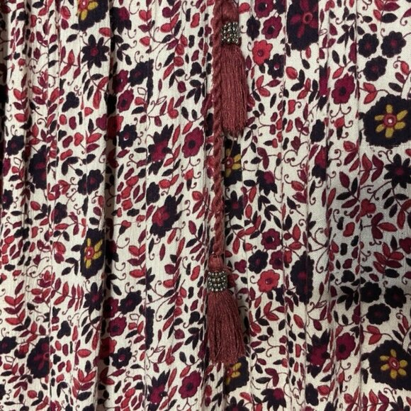 American Eagle Floral Tassel Boho Mini Dress M | AE V-Neck Viscose Peasant Tunic - Picture 6 of 13
